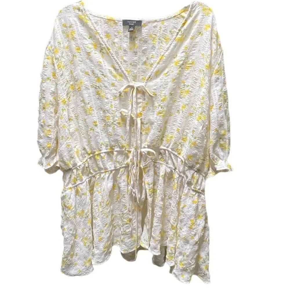 Haver London size 2X tie from floral peplum top.